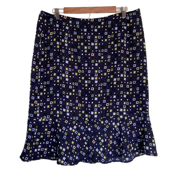 Vintage Talbots Geometric Print Pure Silk Flounce Midi Skirt Feminine Fairy 14 - Picture 1 of 6